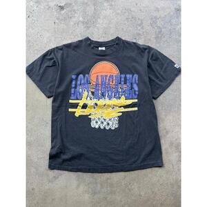 90S Size Large Nba La Lakers Puff Print Logo 7 Black T-Shirt